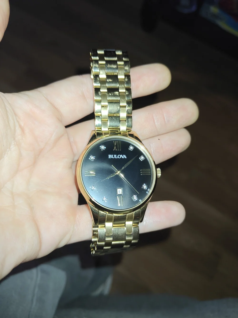 Bulova Gold-Tone Men's Watch with Genuine Crystal Inlays
